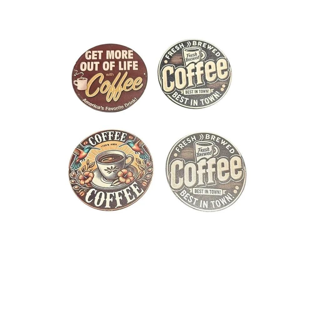 NEW‎ wood round coasters set of 4 coffee